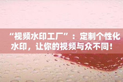“视频水印工厂”：定制个性化水印，让你的视频与众不同！