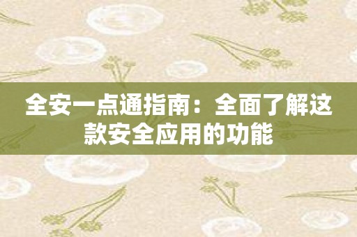 全安一点通指南：全面了解这款安全应用的功能