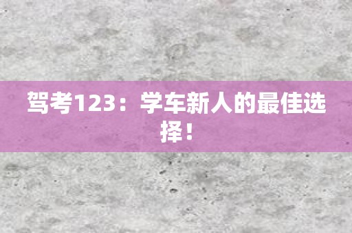 驾考123：学车新人的最佳选择！