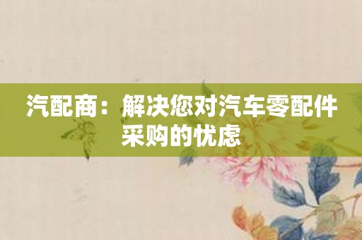 汽配商：解决您对汽车零配件采购的忧虑