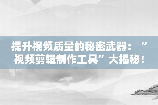 提升视频质量的秘密武器：“视频剪辑制作工具”大揭秘！