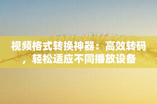视频格式转换神器：高效转码，轻松适应不同播放设备