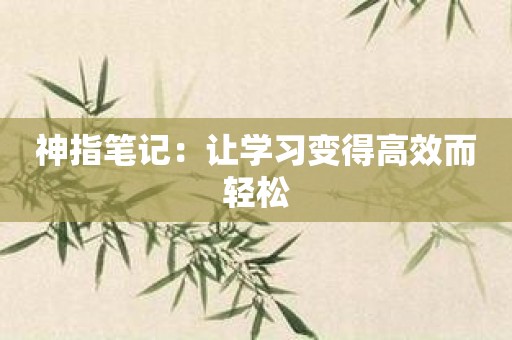 神指笔记：让学习变得高效而轻松