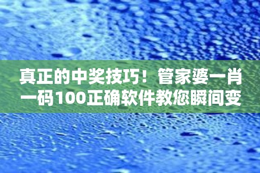 真正的中奖技巧！管家婆一肖一码100正确软件教您瞬间变身彩票专家！