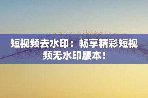 短视频去水印：畅享精彩短视频无水印版本！