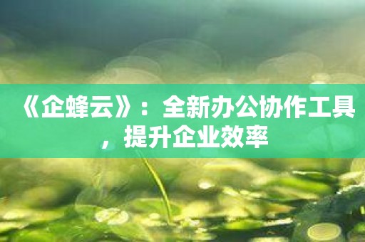 《企蜂云》：全新办公协作工具，提升企业效率