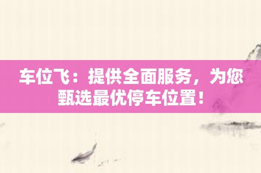 车位飞：提供全面服务，为您甄选最优停车位置！