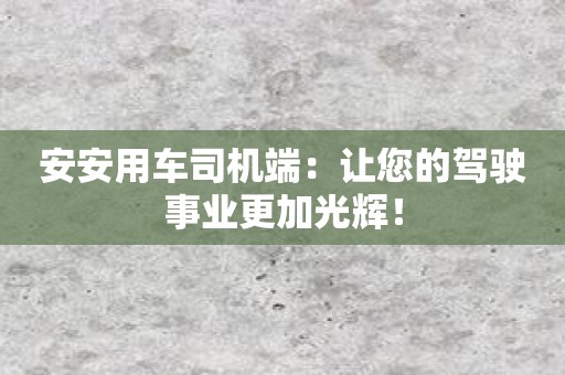 安安用车司机端：让您的驾驶事业更加光辉！