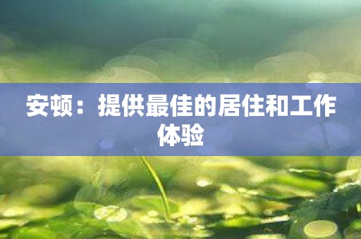 安顿：提供最佳的居住和工作体验