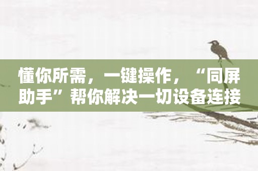 懂你所需，一键操作，“同屏助手”帮你解决一切设备连接难题！