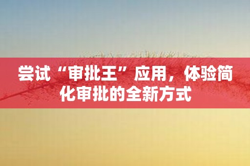 尝试“审批王”应用，体验简化审批的全新方式