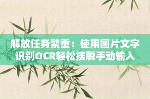 解放任务繁重：使用图片文字识别OCR轻松摆脱手动输入