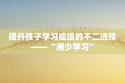 提升孩子学习成绩的不二选择——“湘少学习”