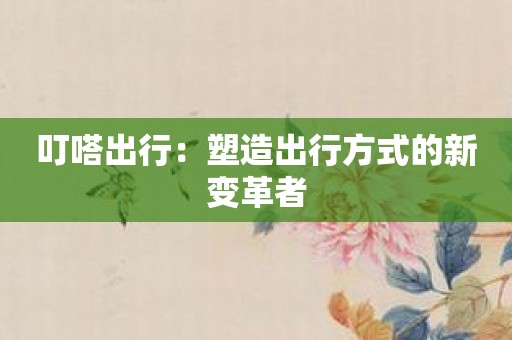 叮嗒出行：塑造出行方式的新变革者