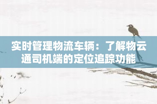 实时管理物流车辆：了解物云通司机端的定位追踪功能
