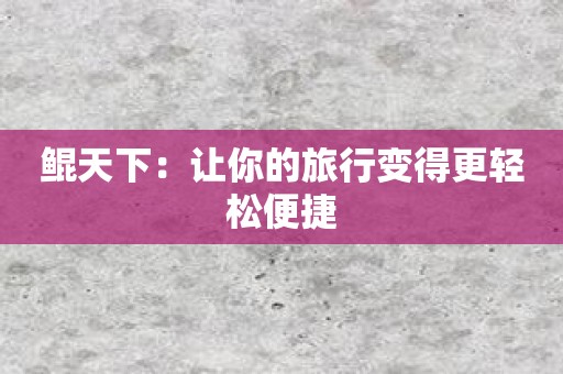 鲲天下：让你的旅行变得更轻松便捷