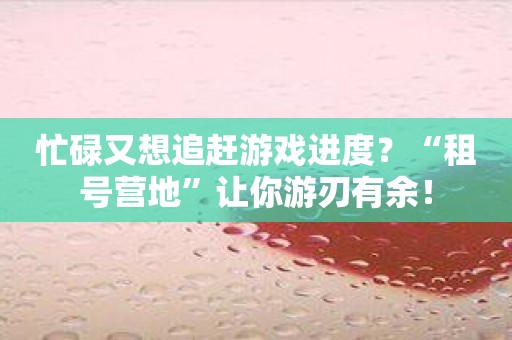 忙碌又想追赶游戏进度？“租号营地”让你游刃有余！