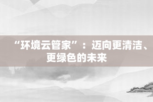 “环境云管家”：迈向更清洁、更绿色的未来