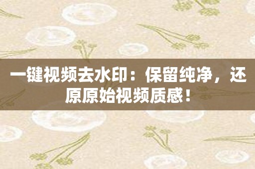 一键视频去水印：保留纯净，还原原始视频质感！