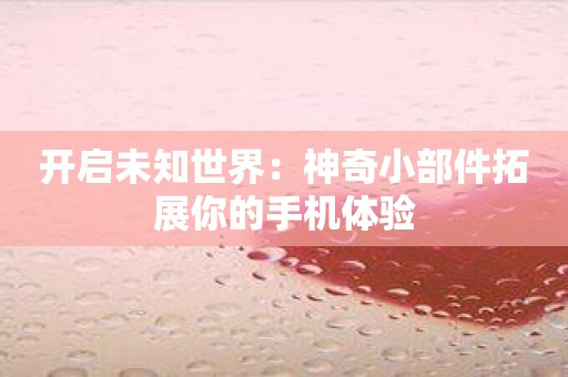 开启未知世界：神奇小部件拓展你的手机体验