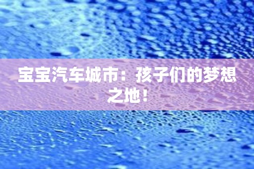 宝宝汽车城市：孩子们的梦想之地！
