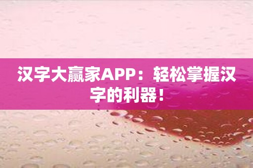 汉字大赢家APP：轻松掌握汉字的利器！