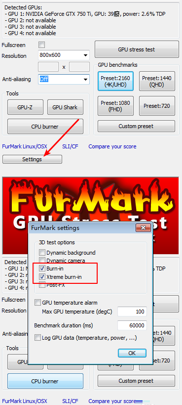 furmark设置极限测试
