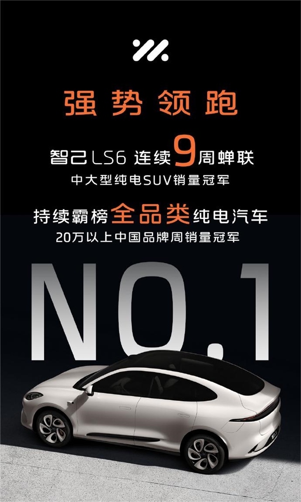 中大型纯电SUV 9连冠！智己LS6蝉联中大型纯电SUV销量冠军
