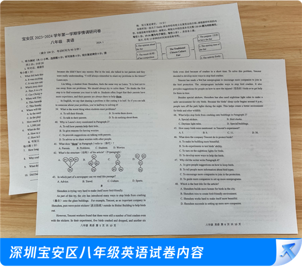 腾讯总部大厦贴膜防鸟撞成试题！登上深圳八年级英语试卷