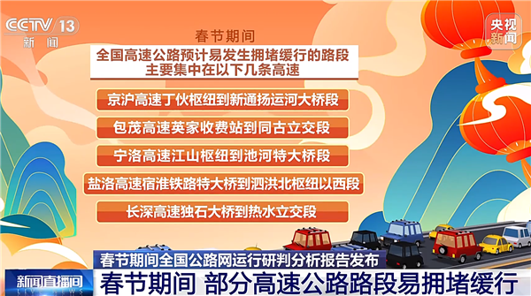 高速免费9天春节回家堵不堵 交通部预测：这些高速容易堵车