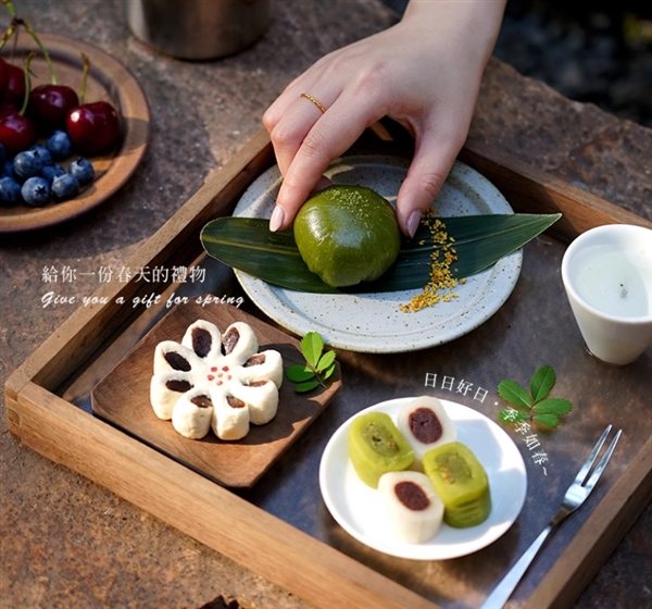 一口留住春天：知味观豆沙艾草青团6枚9.9元大促