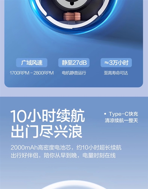 直流无刷电机：网易严选2000mAh卡片风扇49元大促