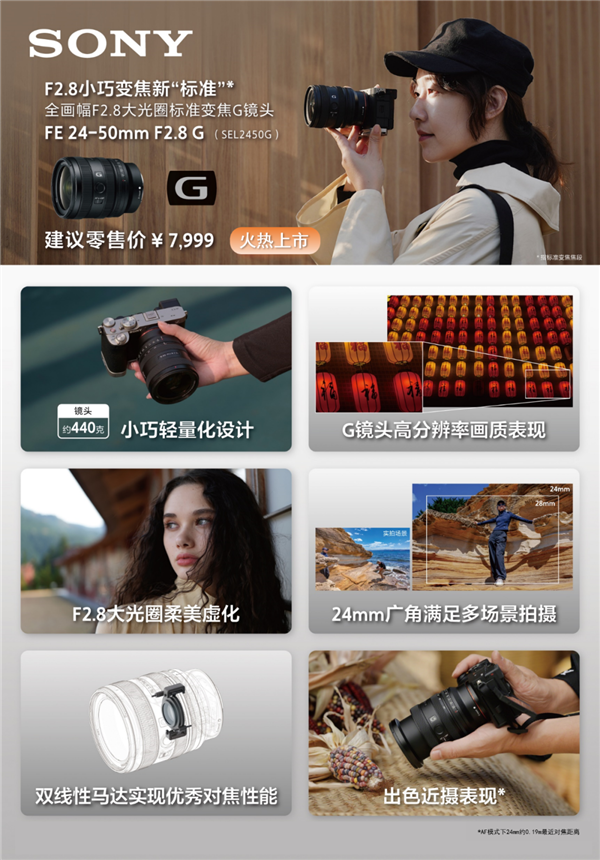 7999元 索尼最轻F2.8变焦镜头FE 24-50mm F2.8 G上市