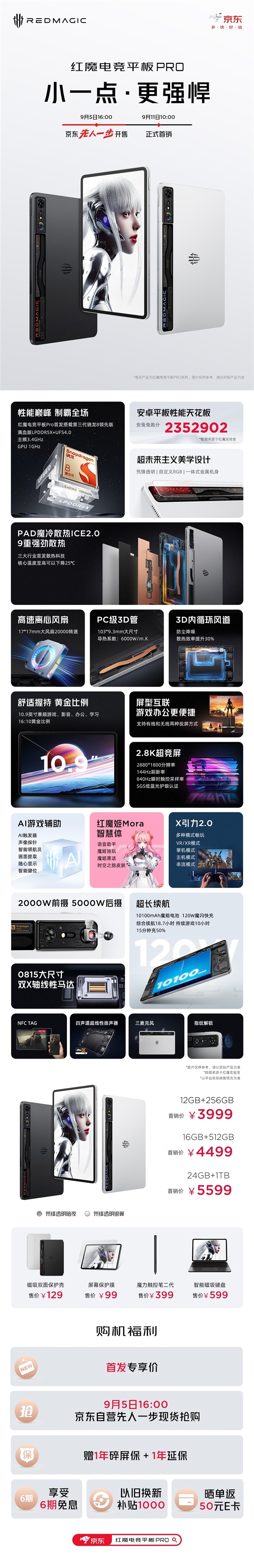 史上最强游戏平板！红魔电竞平板Pro首销：3999元起