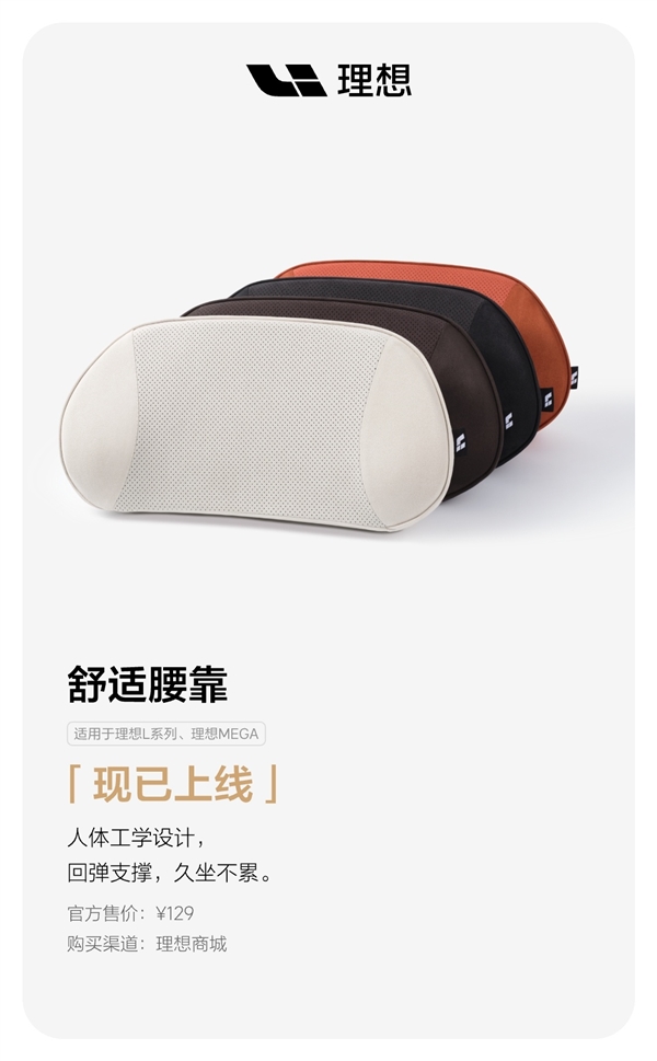 129元 理想上架舒适腰靠:为骶骨及第1-3节腰椎骨提供有效支撑