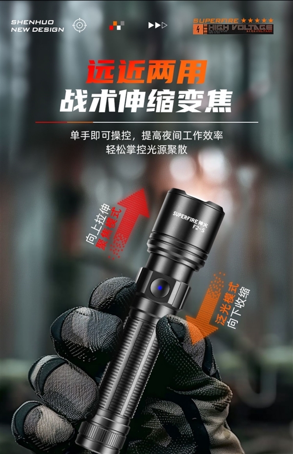800mAh电池:神火S33-AX强光远射手电筒5.8元大促