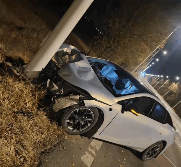 昊铂GT开定速巡航撞上电线杆报废 车主:车真结实 只有右手骨折