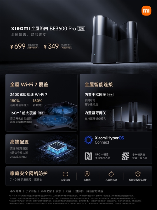 349元 小米全屋路由BE3600 Pro发布:全屋Wi-Fi 7覆盖
