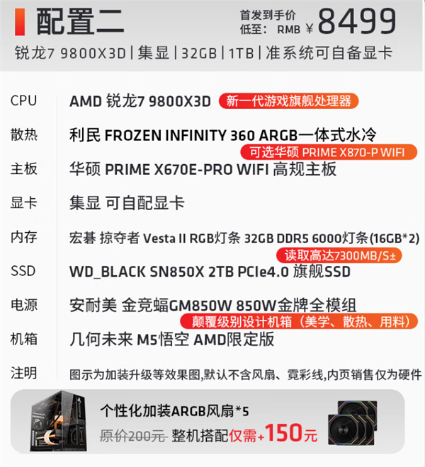 顶配1.5万!AMD官方锐龙7 9800X3D主机开卖:可选RTX 40