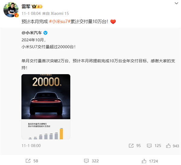 第10万台小米SU7有望广州车展交付！雷军或亲自交车